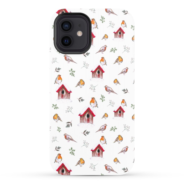 iPhone 12 StrongFit Cute Winter Robins by Negin Mf