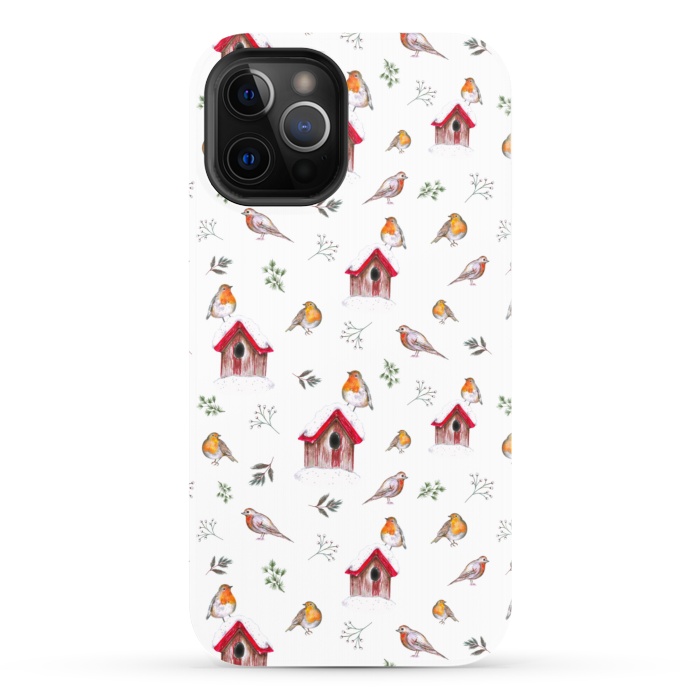 iPhone 12 Pro StrongFit Cute Winter Robins by Negin Mf