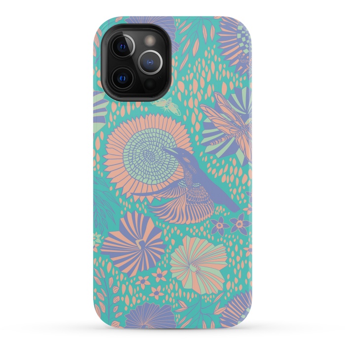 iPhone 12 Pro StrongFit Mint bird and dragonfly by Nina Leth