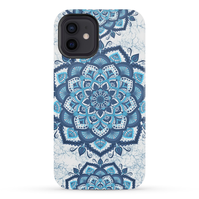 iPhone 12 mini StrongFit Blue white flower mandalas art by Jms