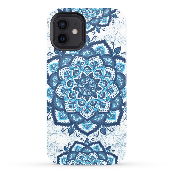 iPhone 12 StrongFit Blue white flower mandalas art por Jms