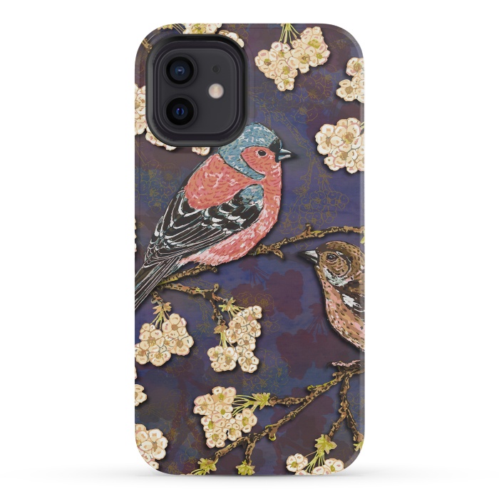 iPhone 12 mini StrongFit Chaffinches in Cherry Blossom by Lotti Brown