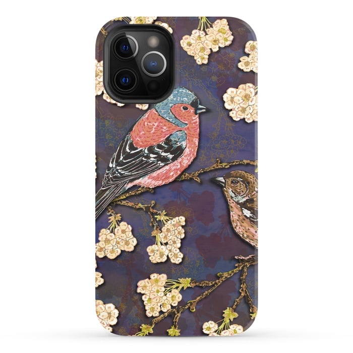 iPhone 12 Pro StrongFit Chaffinches in Cherry Blossom by Lotti Brown