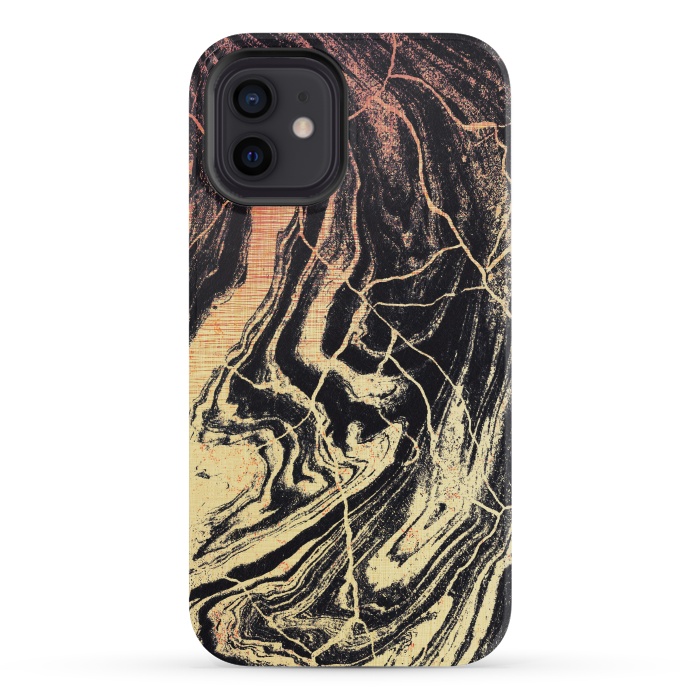 iPhone 12 mini StrongFit Gold marble brush strokes by Oana 