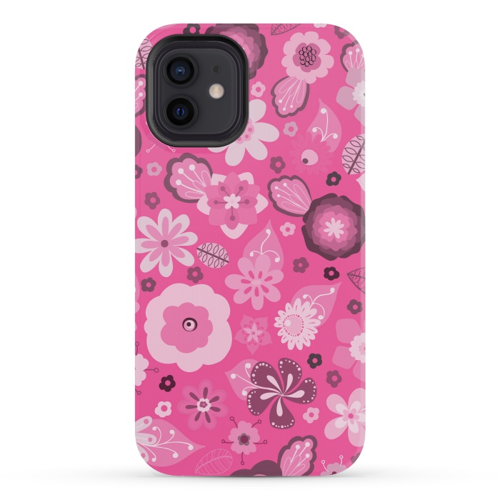 iPhone 12 mini StrongFit Kitsch 70s Flowers in Bright Pink Hues by Paula Ohreen