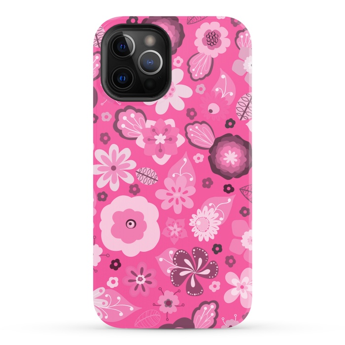 iPhone 12 Pro StrongFit Kitsch 70s Flowers in Bright Pink Hues by Paula Ohreen
