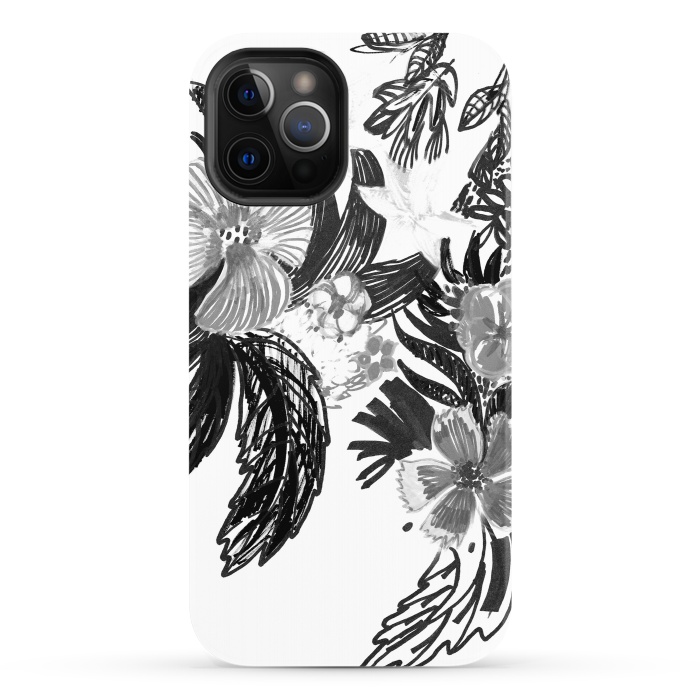 iPhone 12 Pro StrongFit Black ink sketched flowers by Oana 