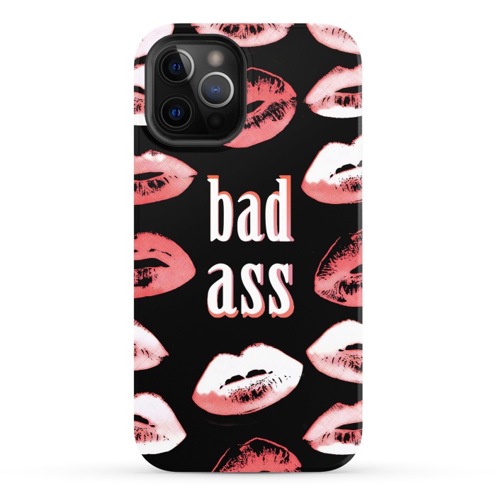 iPhone 12 Pro StrongFit Badass lipstick kisses quote design by Oana 