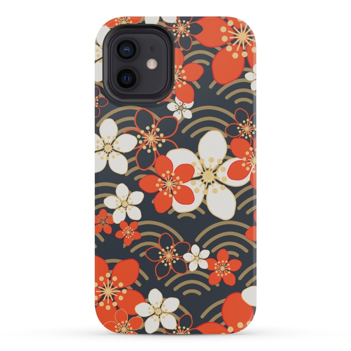 iPhone 12 mini StrongFit white floral ethnic pattern 2  by MALLIKA
