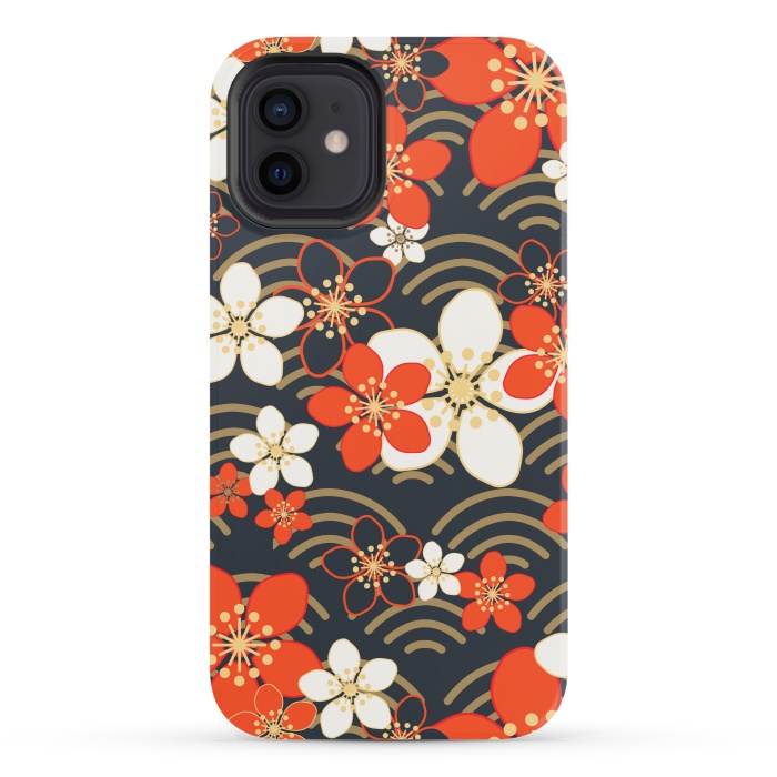 iPhone 12 StrongFit white floral ethnic pattern 2  by MALLIKA