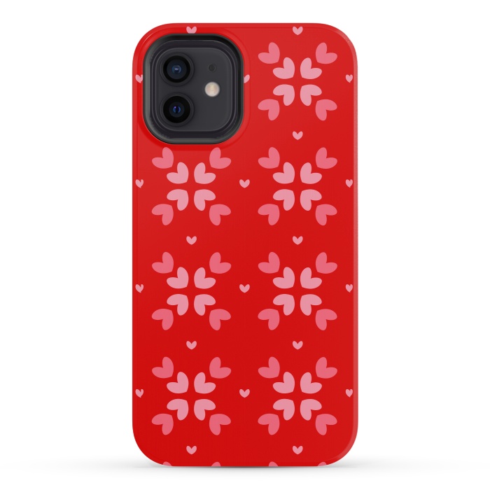 iPhone 12 mini StrongFit cute hearts red pattern by MALLIKA