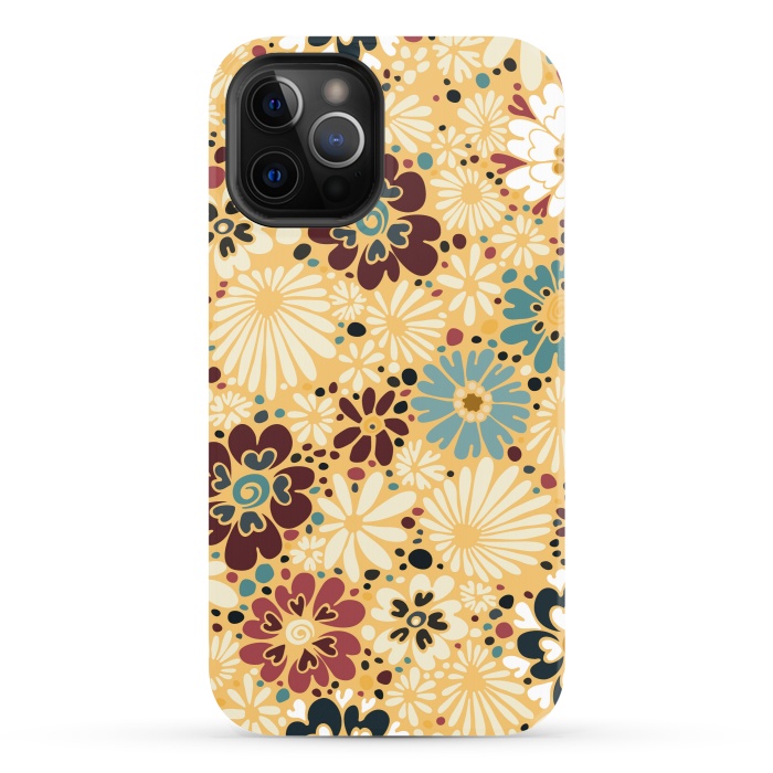 iPhone 12 Pro StrongFit 70s Valentine Flowers in Blue and Yellow by Paula Ohreen