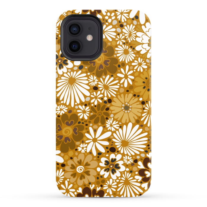 iPhone 12 StrongFit 70s Valentine Flowers in Mustard and White by Paula Ohreen