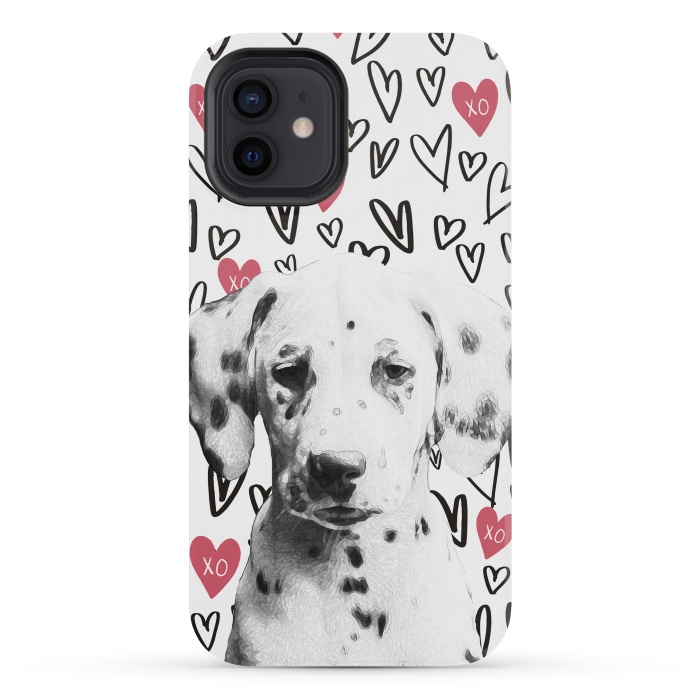 iPhone 12 mini StrongFit Cute Dalmatian and hearts Valentine's day by Oana 