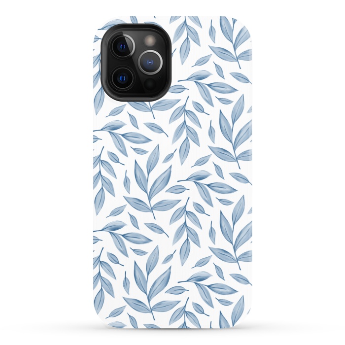 iPhone 12 Pro StrongFit blue leaves by Alena Ganzhela