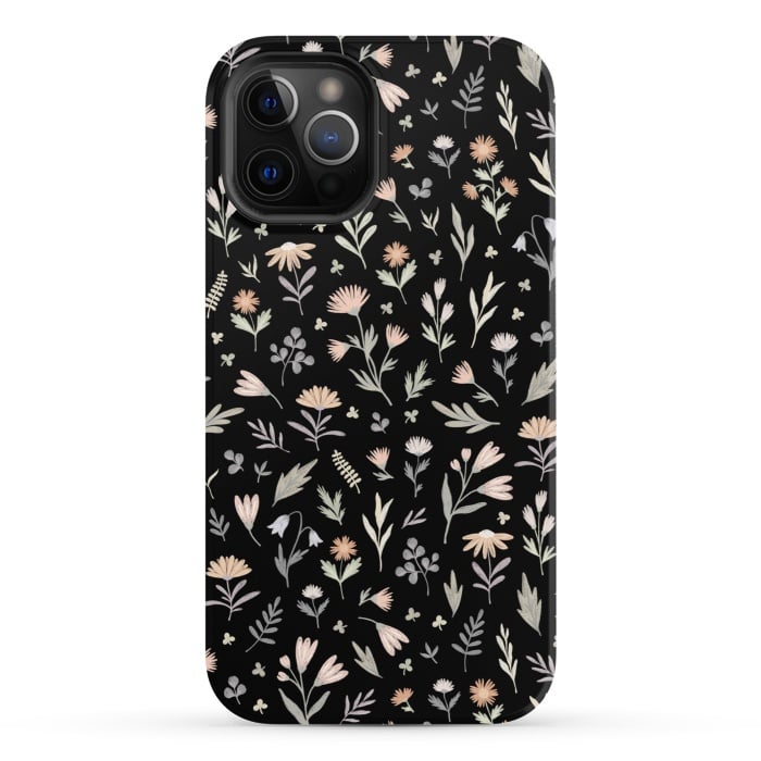 iPhone 12 Pro StrongFit gentle flora on a black by Alena Ganzhela