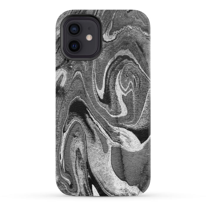 iPhone 12 mini StrongFit black grey liquid marble by Oana 