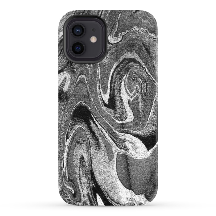 iPhone 12 StrongFit black grey liquid marble by Oana 