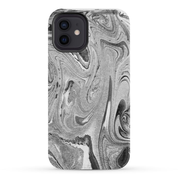 iPhone 12 mini StrongFit Monochrome liquid marble art swirls by Oana 