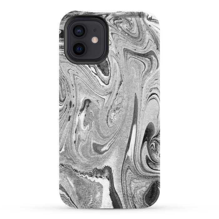 iPhone 12 StrongFit Monochrome liquid marble art swirls by Oana 