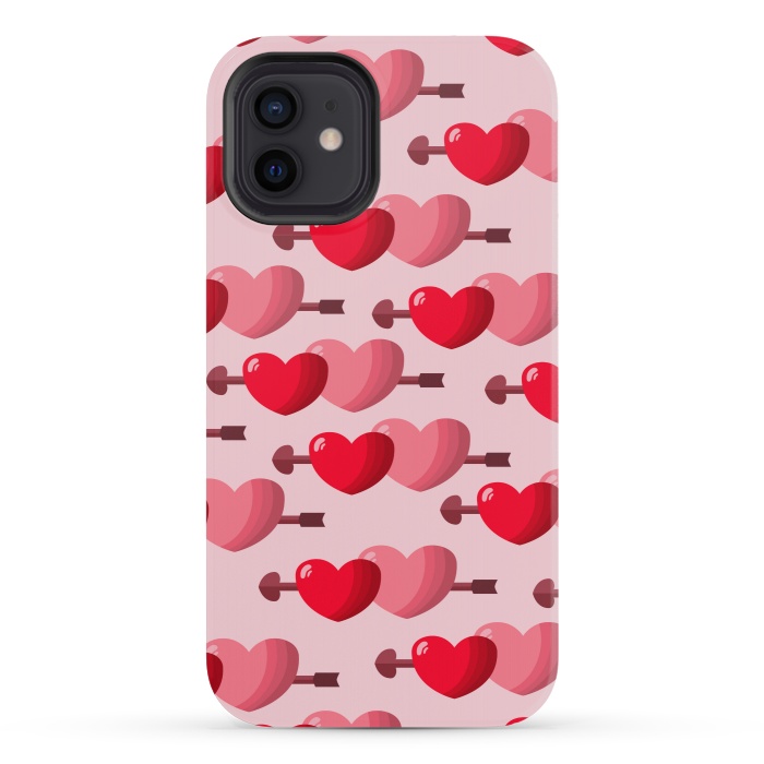 iPhone 12 mini StrongFit pink red hearts pattern by MALLIKA