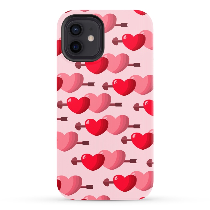 iPhone 12 StrongFit pink red hearts pattern por MALLIKA