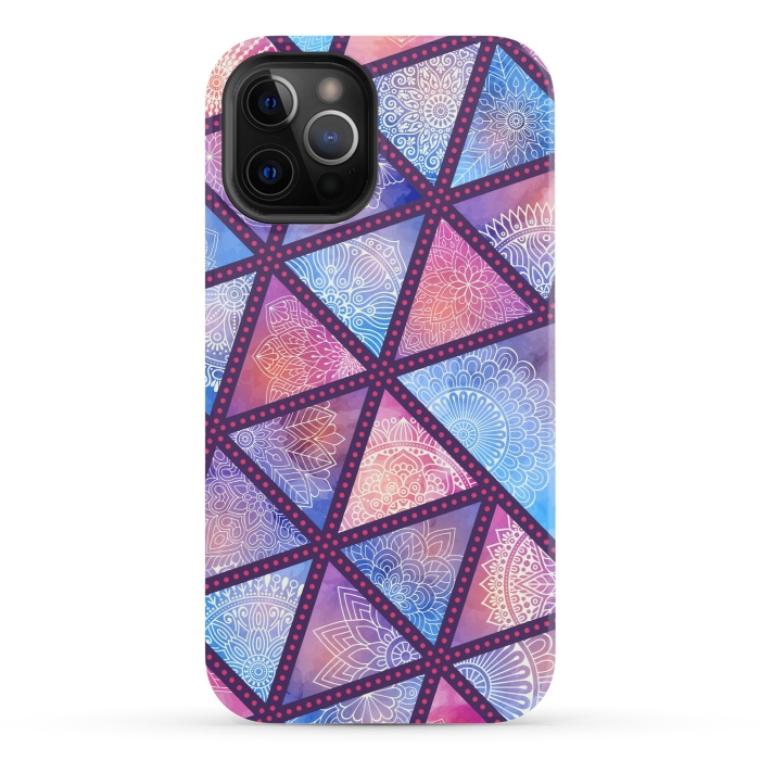 iPhone 12 Pro StrongFit triangle mandala pattern blue pink by MALLIKA