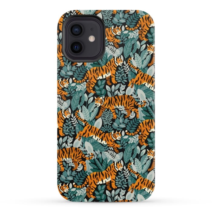 iPhone 12 mini StrongFit Bangel Tiger Teal Jungle  by Tigatiga