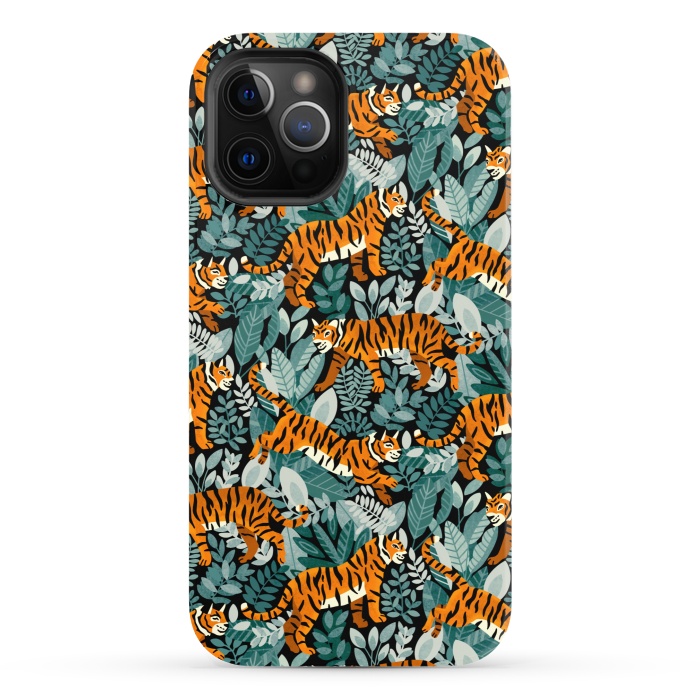 iPhone 12 Pro StrongFit Bangel Tiger Teal Jungle  by Tigatiga