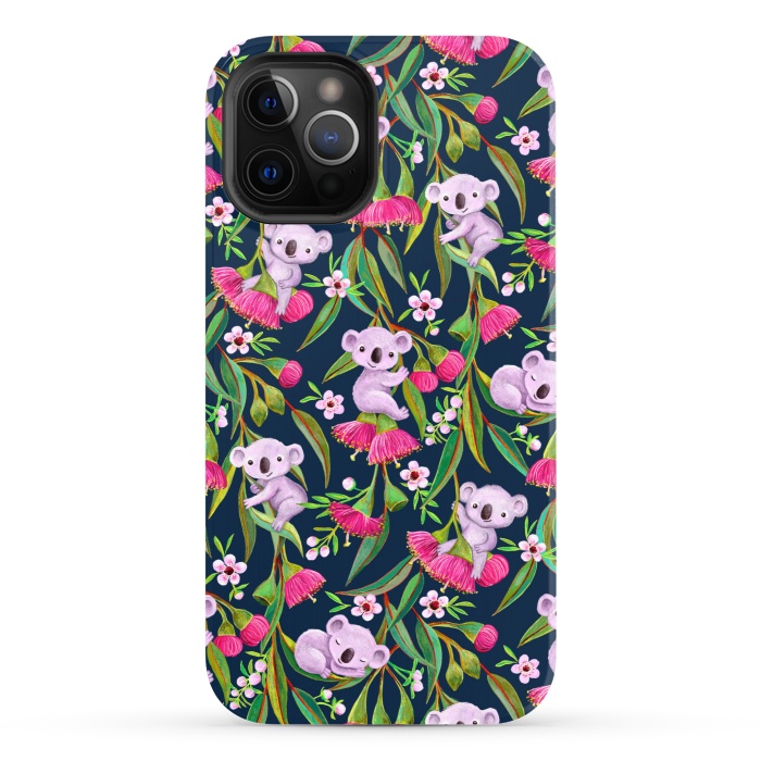 iPhone 12 Pro StrongFit Teeny Tiny Koalas with Tea Tree Blossoms and Eucalyptus Flowers by Micklyn Le Feuvre