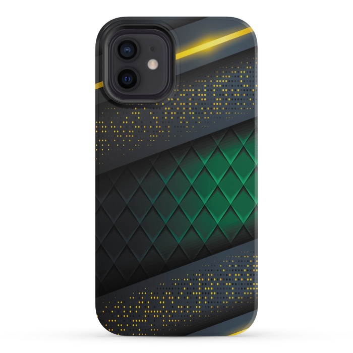 iPhone 12 mini StrongFit black green geometrical by haroulita