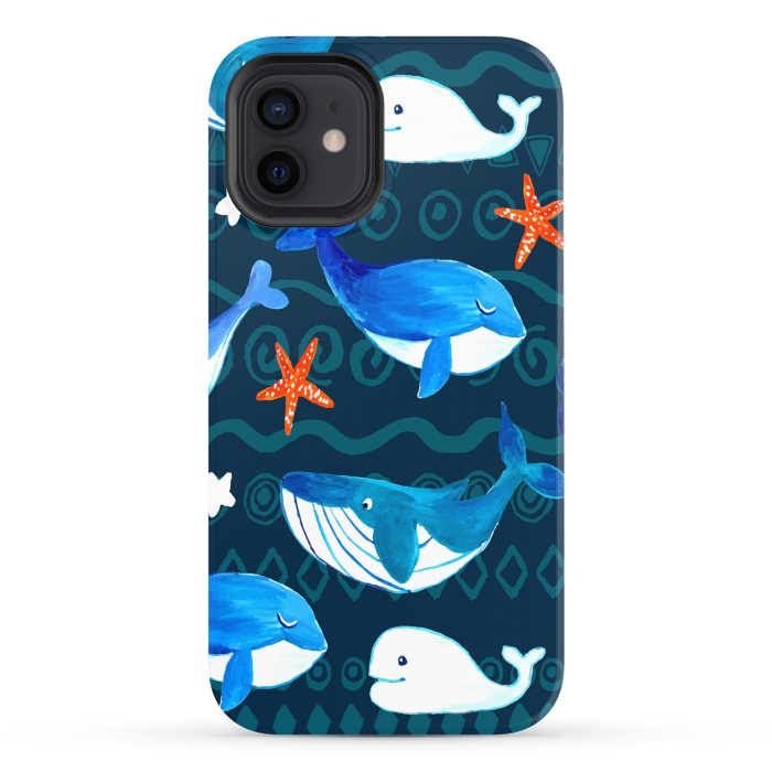 iPhone 12 StrongFit watercolor whales by haroulita