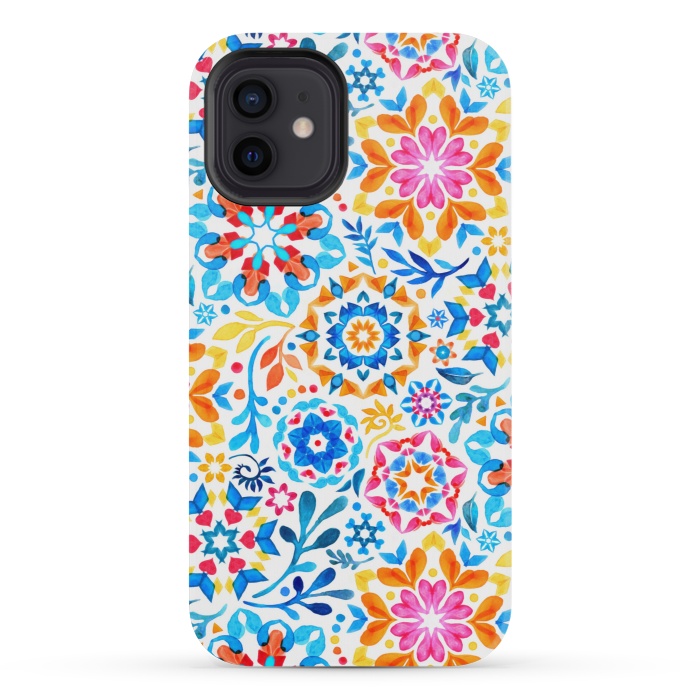 iPhone 12 mini StrongFit Watercolor Kaleidoscope Floral - brights by Micklyn Le Feuvre