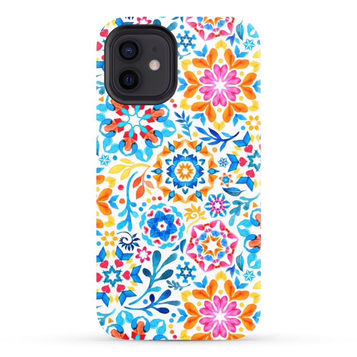 iPhone 12 StrongFit Watercolor Kaleidoscope Floral - brights by Micklyn Le Feuvre