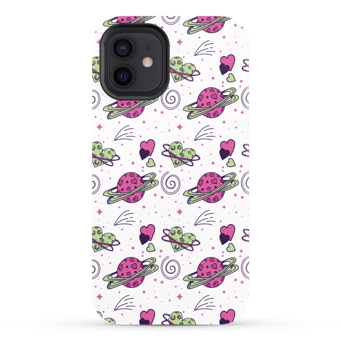 iPhone 12 StrongFit PINK GREEN SPACE LOVE PATTERN by MALLIKA