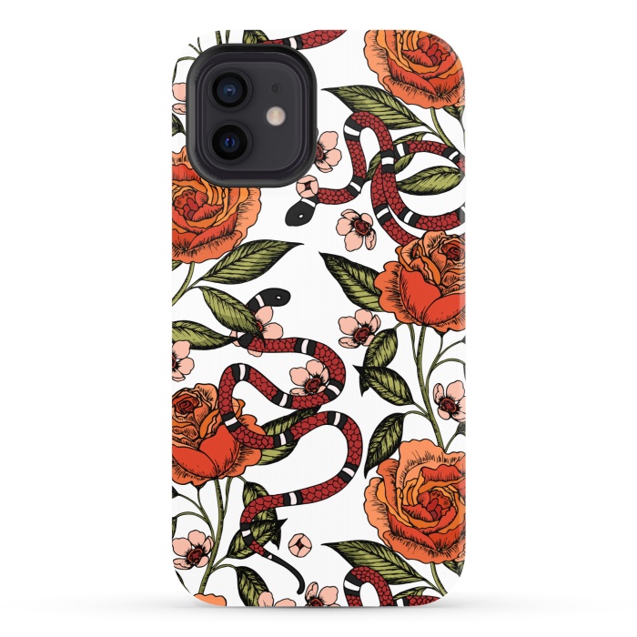 iPhone 12 StrongFit Roses and snake. White pattern by Julia Badeeva