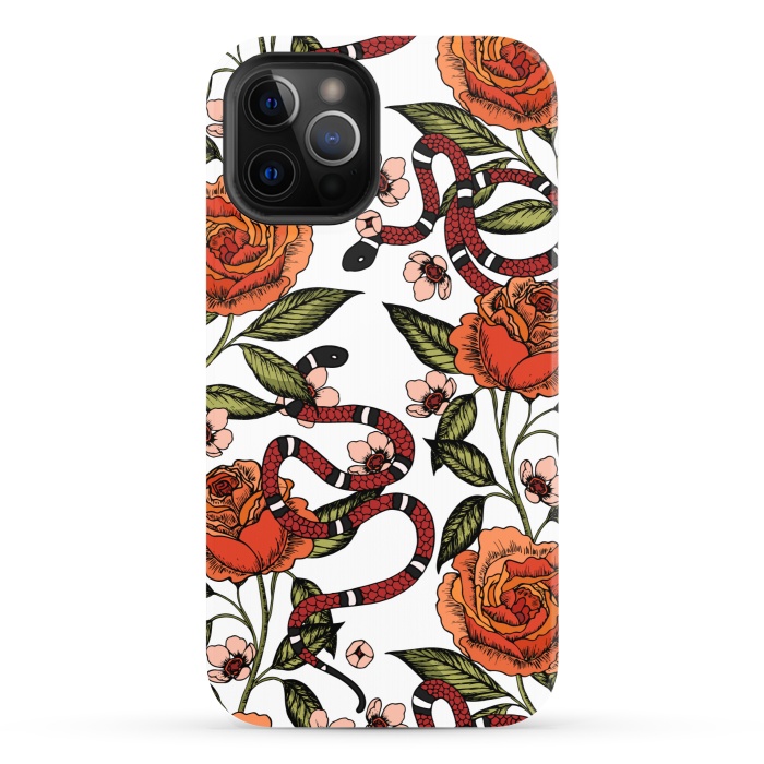 iPhone 12 Pro StrongFit Roses and snake. White pattern by Julia Badeeva