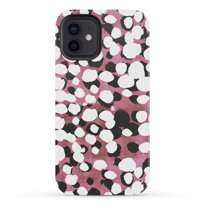 iPhone 12 mini StrongFit Ink spots on metallic pink stone by Oana 