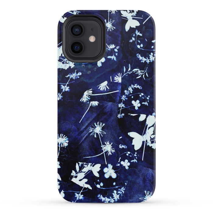 iPhone 12 mini StrongFit Pressed flowers indigo cyanotype by Oana 