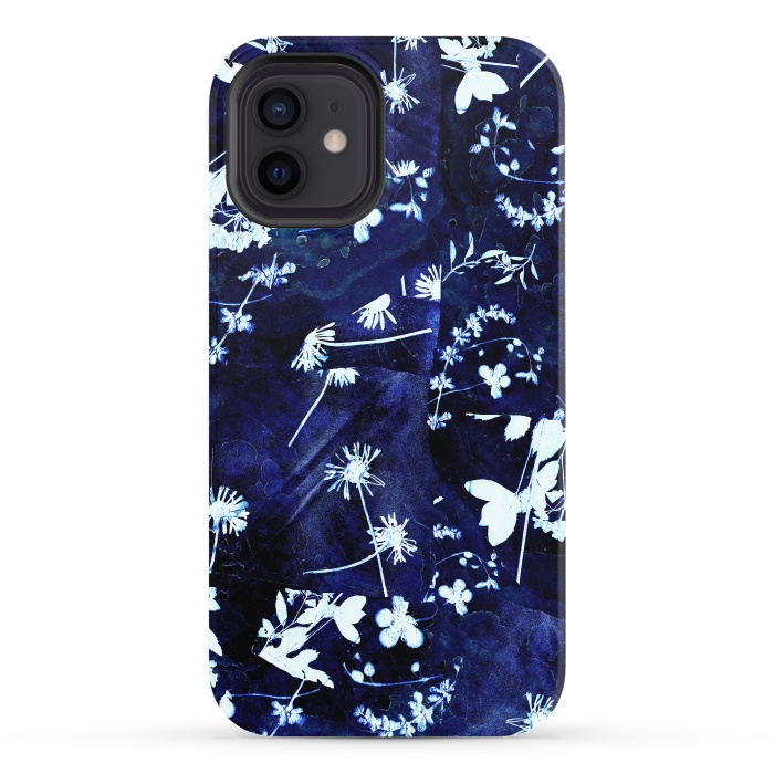 iPhone 12 StrongFit Pressed flowers indigo cyanotype by Oana 