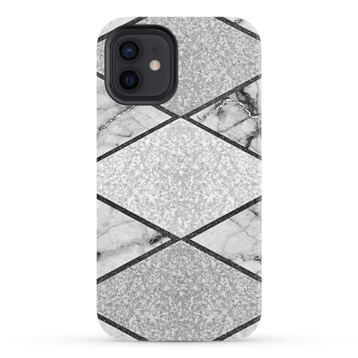 iPhone 12 StrongFit Silver glitters marble by Jms