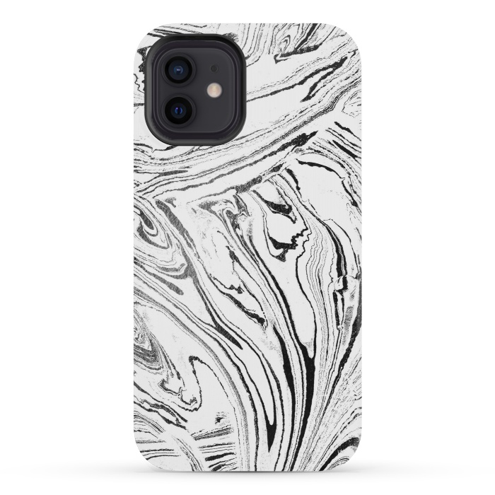 iPhone 12 mini StrongFit White liquid marble paint by Oana 