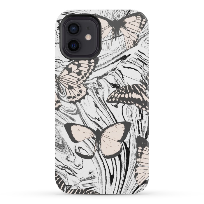 iPhone 12 mini StrongFit Butterflies and black ink marble by Oana 
