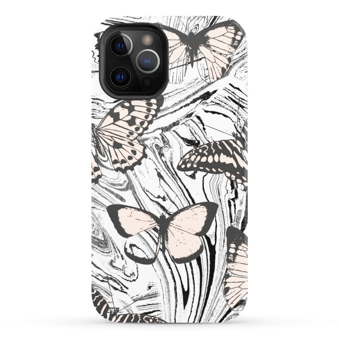 iPhone 12 Pro StrongFit Butterflies and black ink marble by Oana 