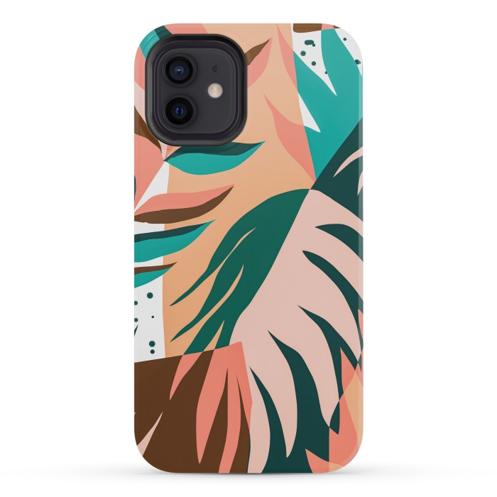 iPhone 12 mini StrongFit Watching The Leaves Turn, Tropical Autumn Colorful Eclectic Abstract Palm Nature Boho Graphic Design by Uma Prabhakar Gokhale