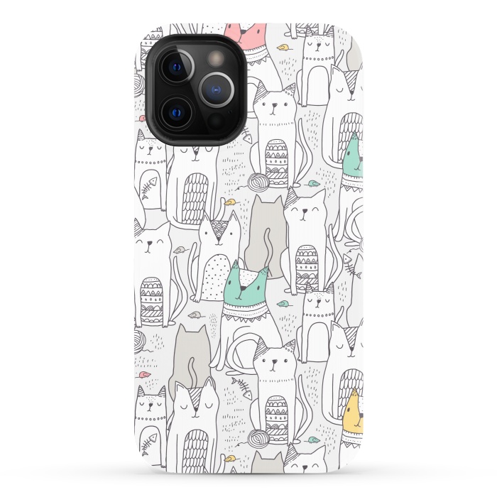 iPhone 12 Pro StrongFit Doodle cute cats by Anna Alekseeva