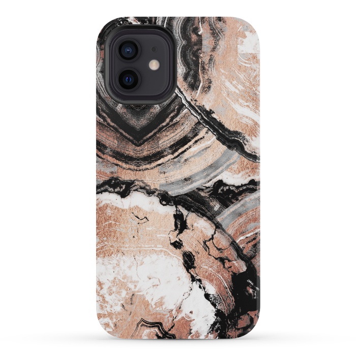 iPhone 12 mini StrongFit Rose gold geode marble by Oana 