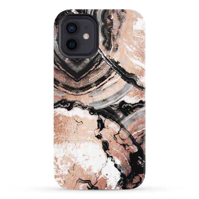 iPhone 12 StrongFit Rose gold geode marble by Oana 