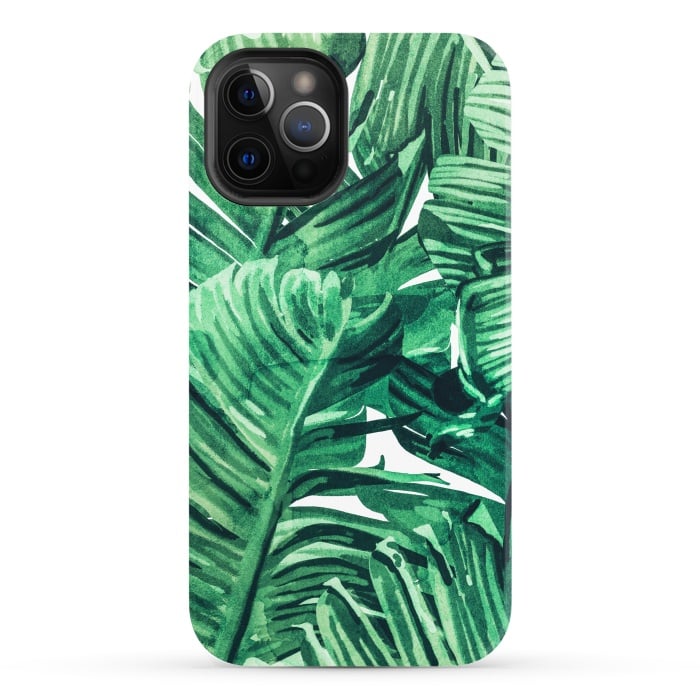 iPhone 12 Pro StrongFit Tropical State of Mind | Watercolor Palm Banana Leaves Painting | Botanical Jungle Bohemian Plants by Uma Prabhakar Gokhale