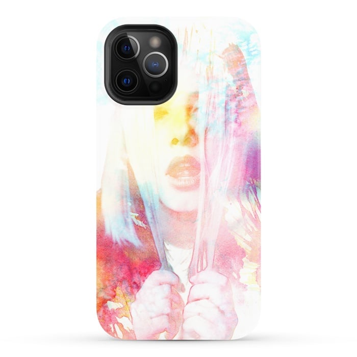iPhone 12 Pro StrongFit Rainbow watercolor fashion portrait by Oana 